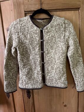 Dale of Norway Cream and Brown Patterned Wool Cardigan